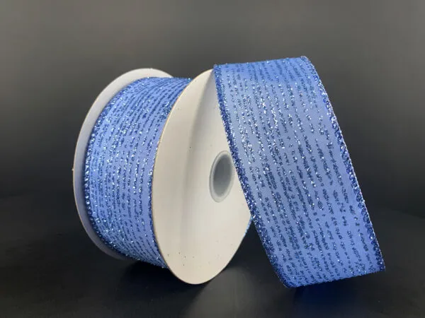 1.5"X10Y Light Blue Satin/Vertical Blue Glitter Lines Ribbon 72311-09-05