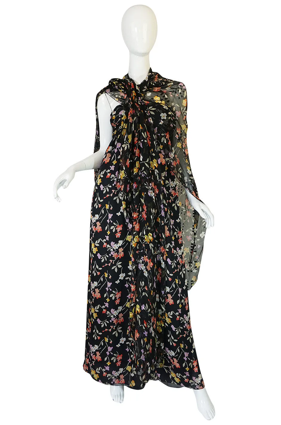 1960s Oscar de la Renta Silk Chiffon Halter Dress & Cape