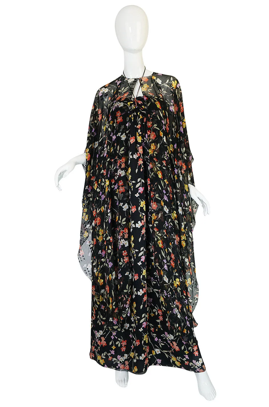 1960s Oscar de la Renta Silk Chiffon Halter Dress & Cape