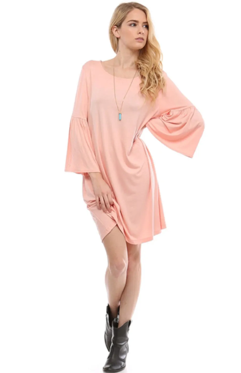 3/4 Bell Sleeve Oversize Tunic Dress