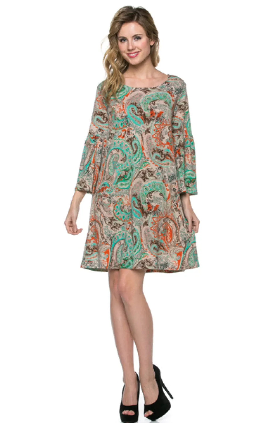 3/4 Bell Sleeve Oversize Tunic Dress