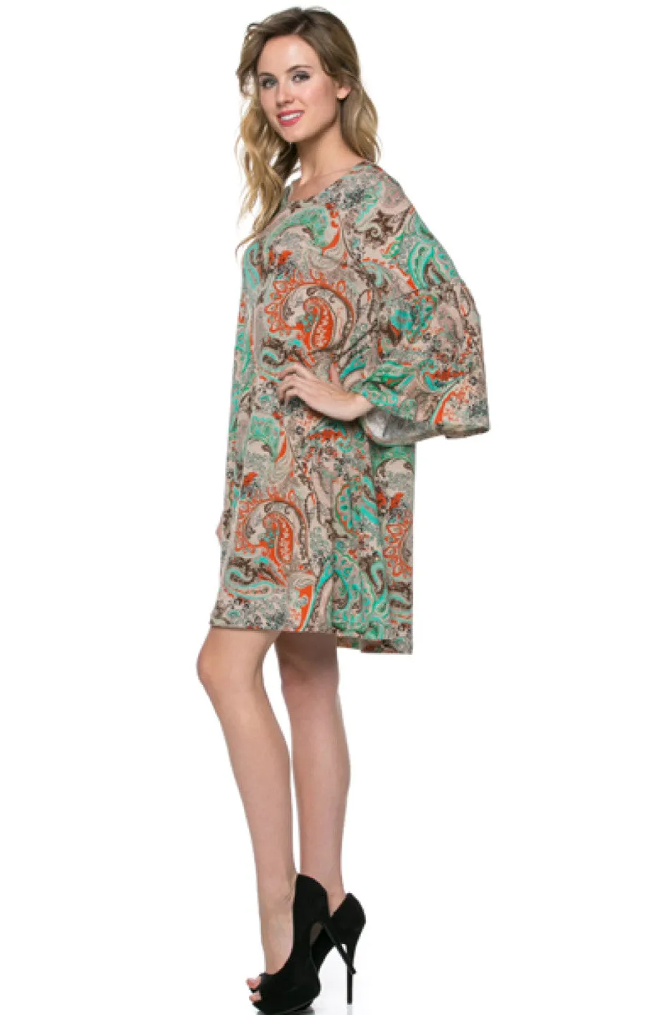 3/4 Bell Sleeve Oversize Tunic Dress