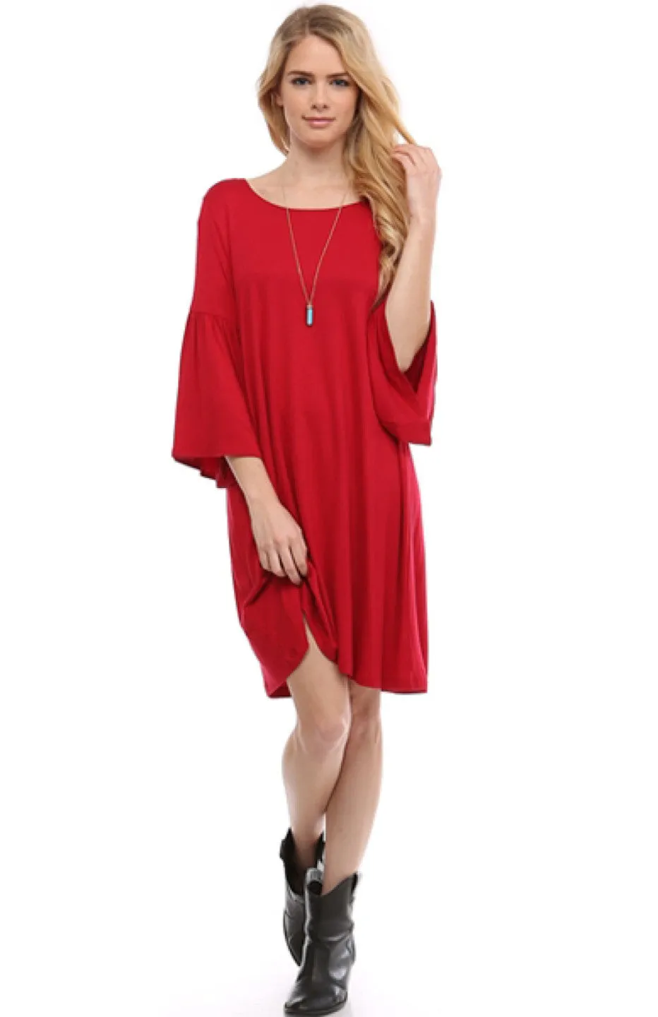 3/4 Bell Sleeve Oversize Tunic Dress