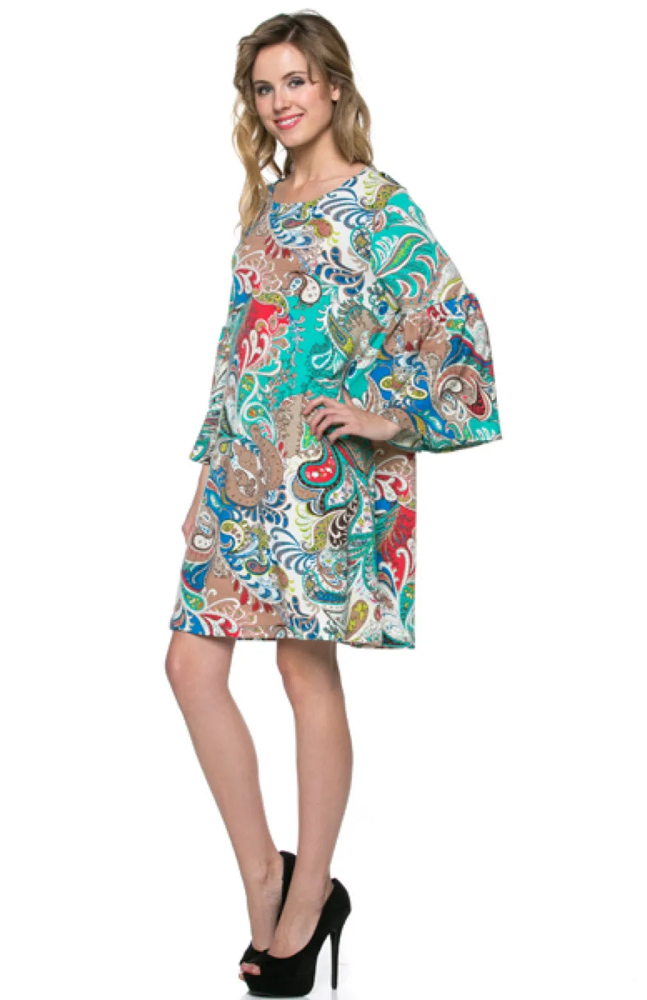 3/4 Bell Sleeve Oversize Tunic Dress