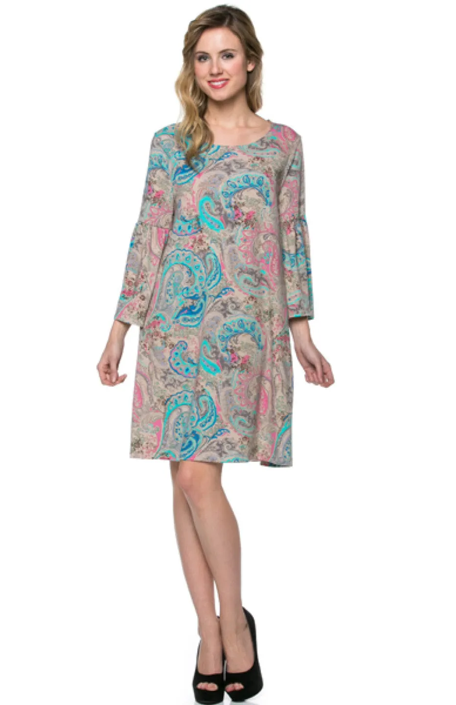 3/4 Bell Sleeve Oversize Tunic Dress