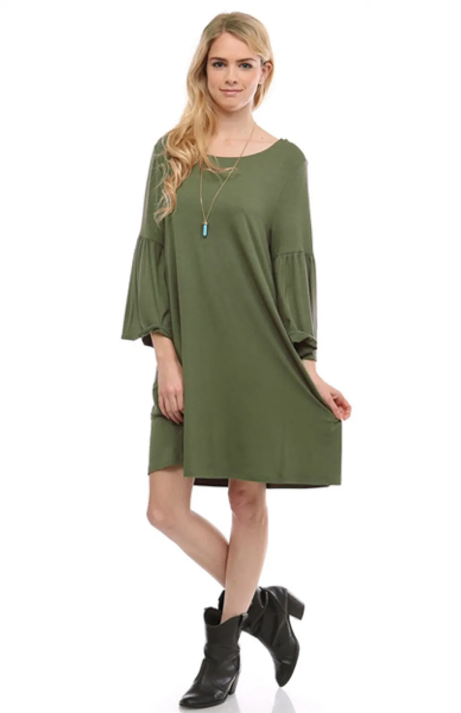 3/4 Bell Sleeve Oversize Tunic Dress