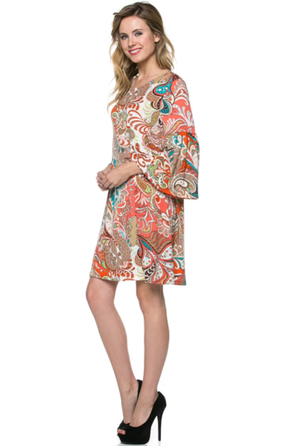 3/4 Bell Sleeve Oversize Tunic Dress