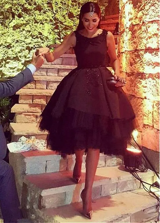 A-Line Black Tulle Backless Knee Length Homecoming Dress    fg6131