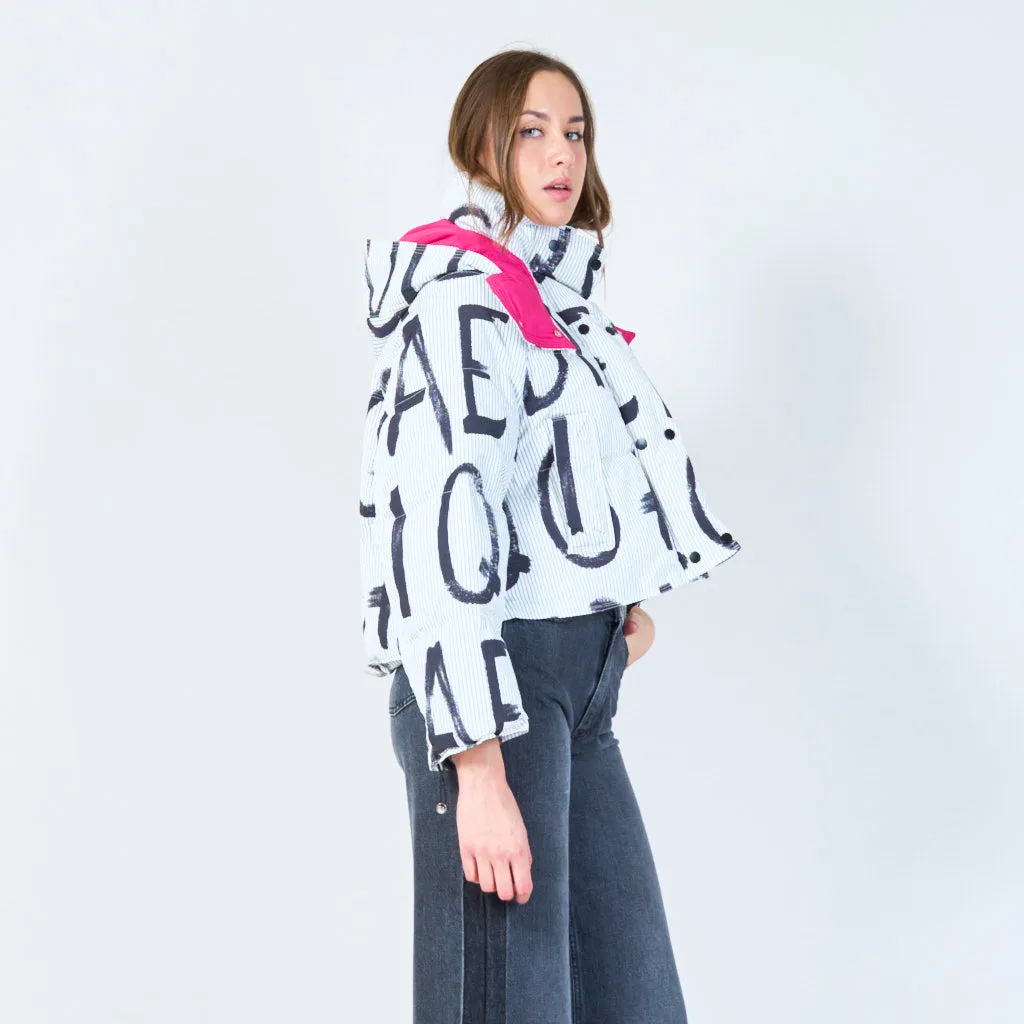 Abstract print cropped puffer jacket wholesale