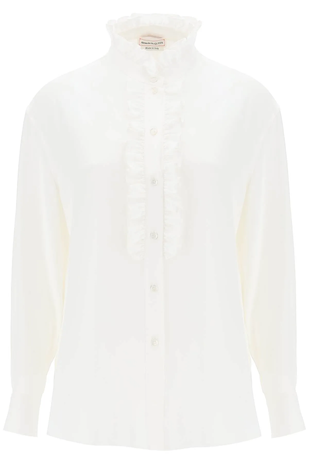 Alexander mcqueen silk satin shirt with ruffles