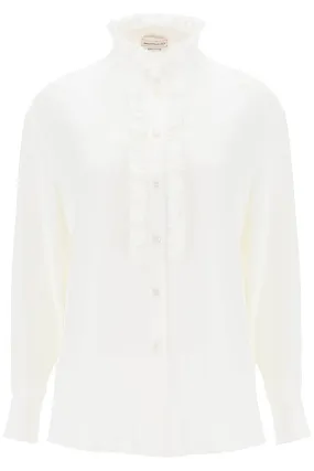 Alexander mcqueen silk satin shirt with ruffles