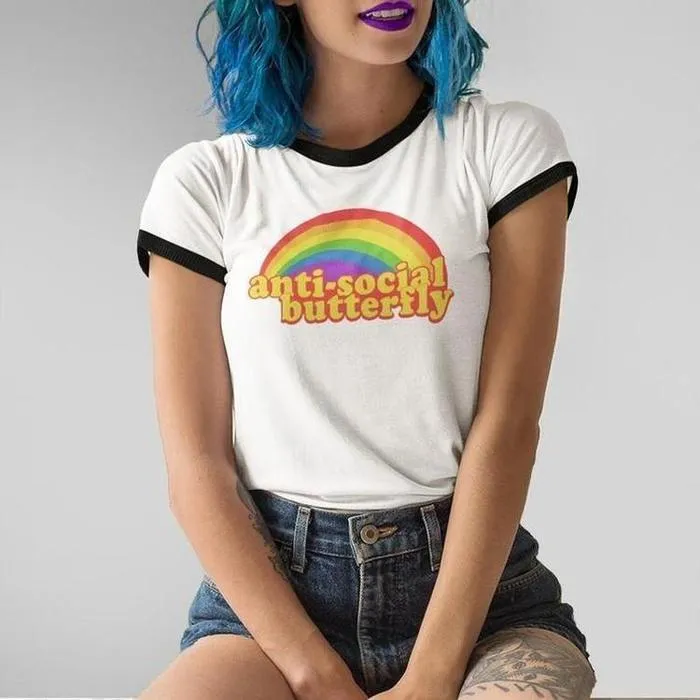 AntiSocial Retro Rainbow Grunge Tee