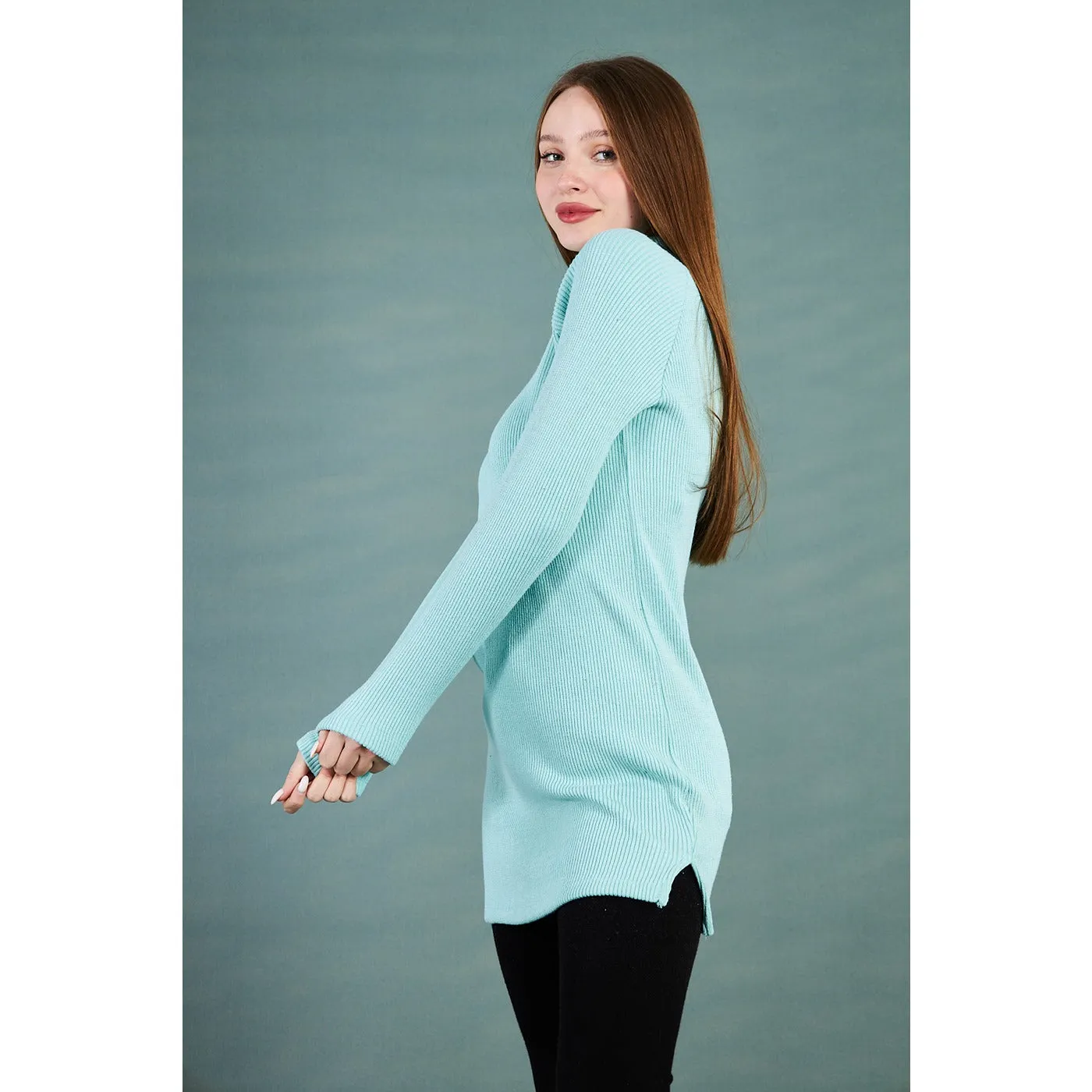 Aqua Ribbed Long Sweatshirt