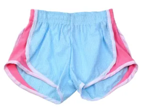 Aqua With Pink Athletic Seersucker Shorts