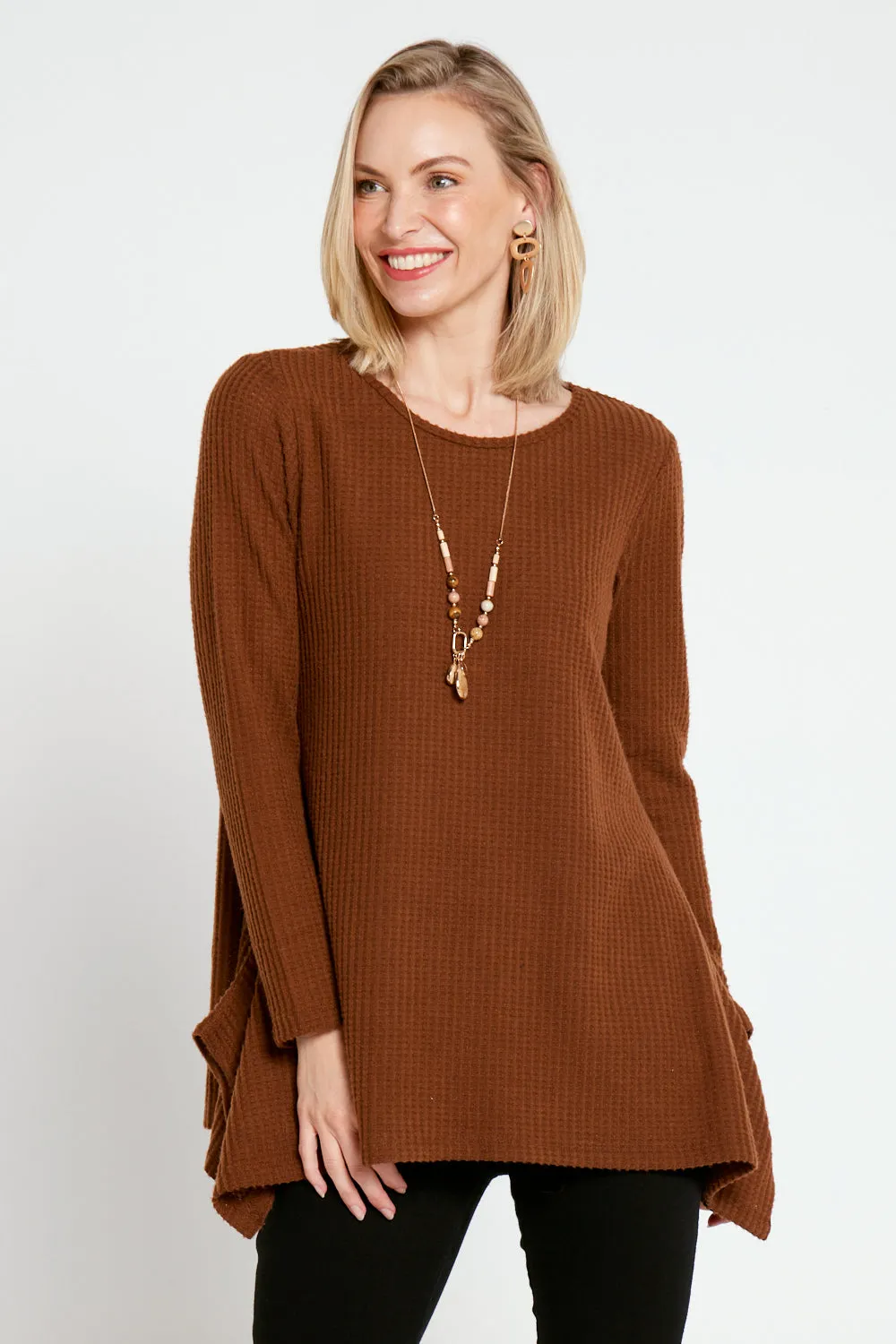 Aspen Swing Waffle Tunic - Coffee