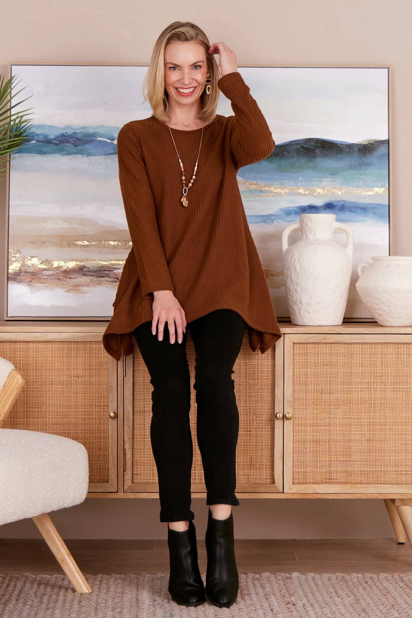 Aspen Swing Waffle Tunic - Coffee