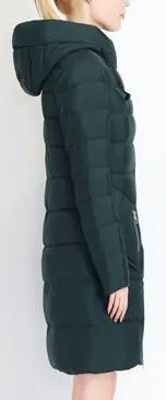 Asymmetric Zip Puffer Down Coat in Dark Green