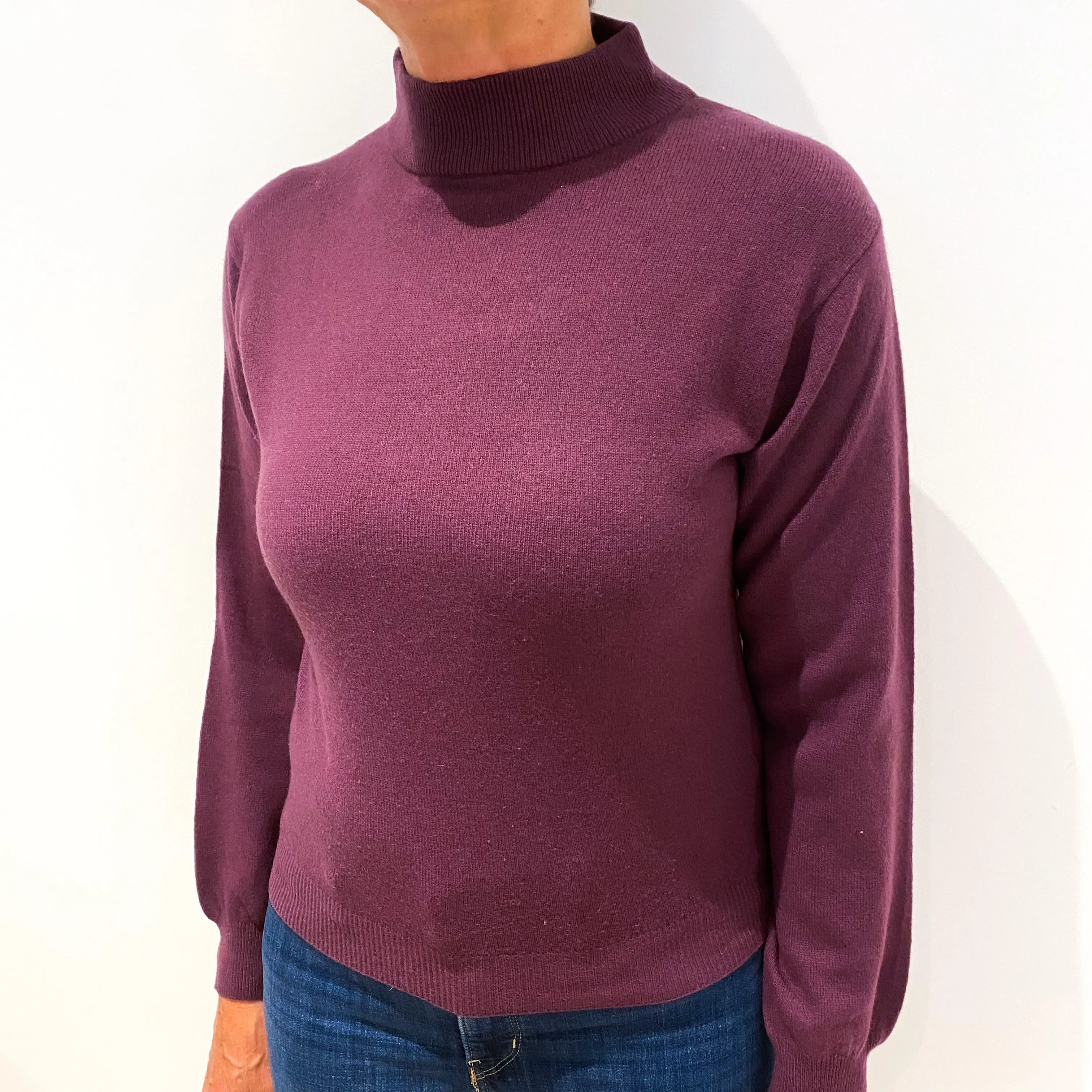 Aubergine Purple Cashmere Turtle Neck Jumper Medium