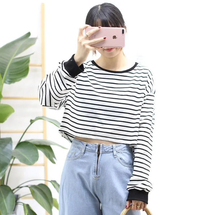 Autumn Striped Crop Top Long Sleeve