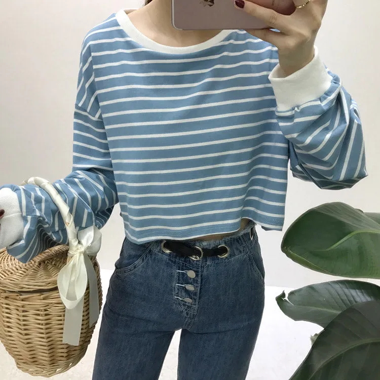 Autumn Striped Crop Top Long Sleeve