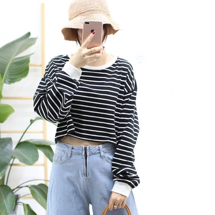 Autumn Striped Crop Top Long Sleeve