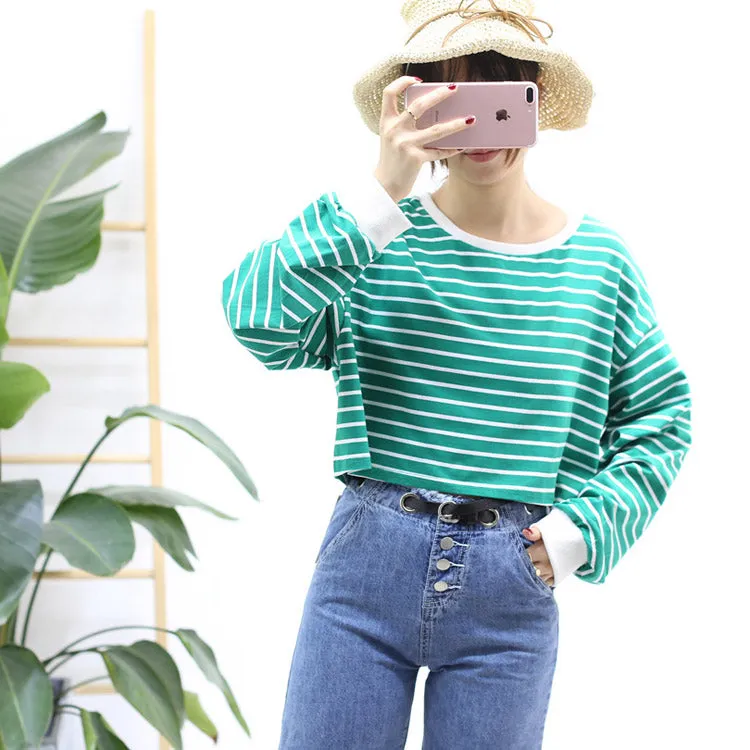 Autumn Striped Crop Top Long Sleeve