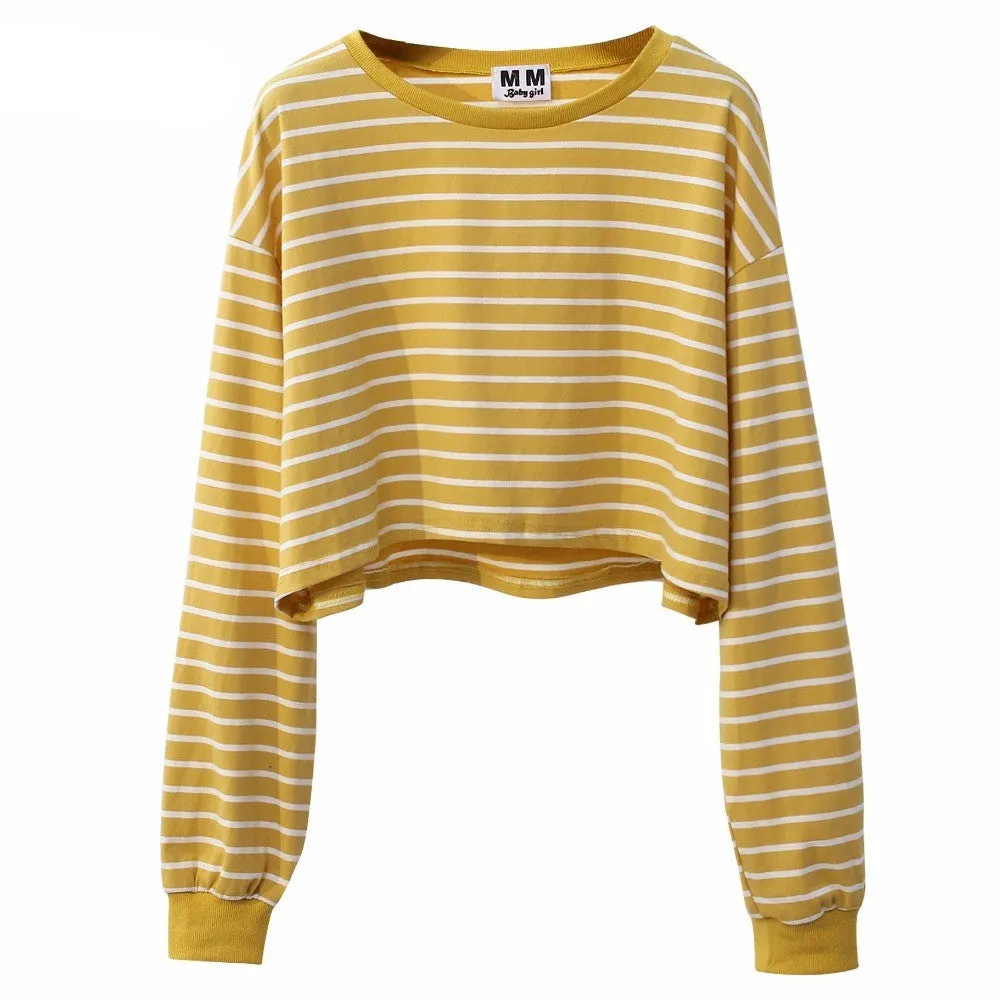 Autumn Striped Crop Top Long Sleeve