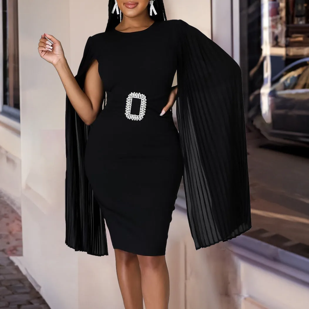 Autumn/Winter Solid Color Cape Bodycon Evening Dress