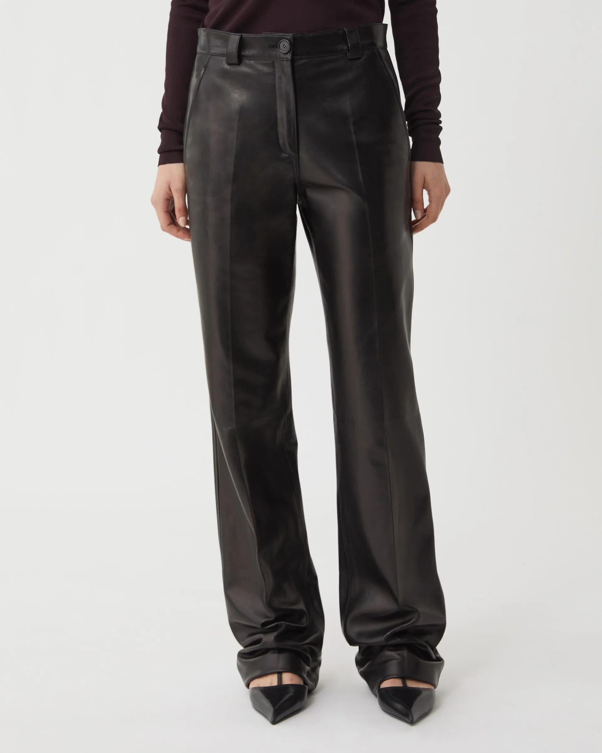 Avery Trouser in Nappa Leather, Black