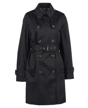 Barbour Short Greta Ladies Showerproof Trench - Black/Ancient Poplar