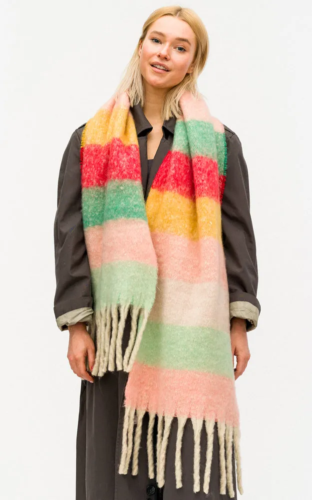 BASC6014 Colorful Block Oblong Scarf w/Fringes