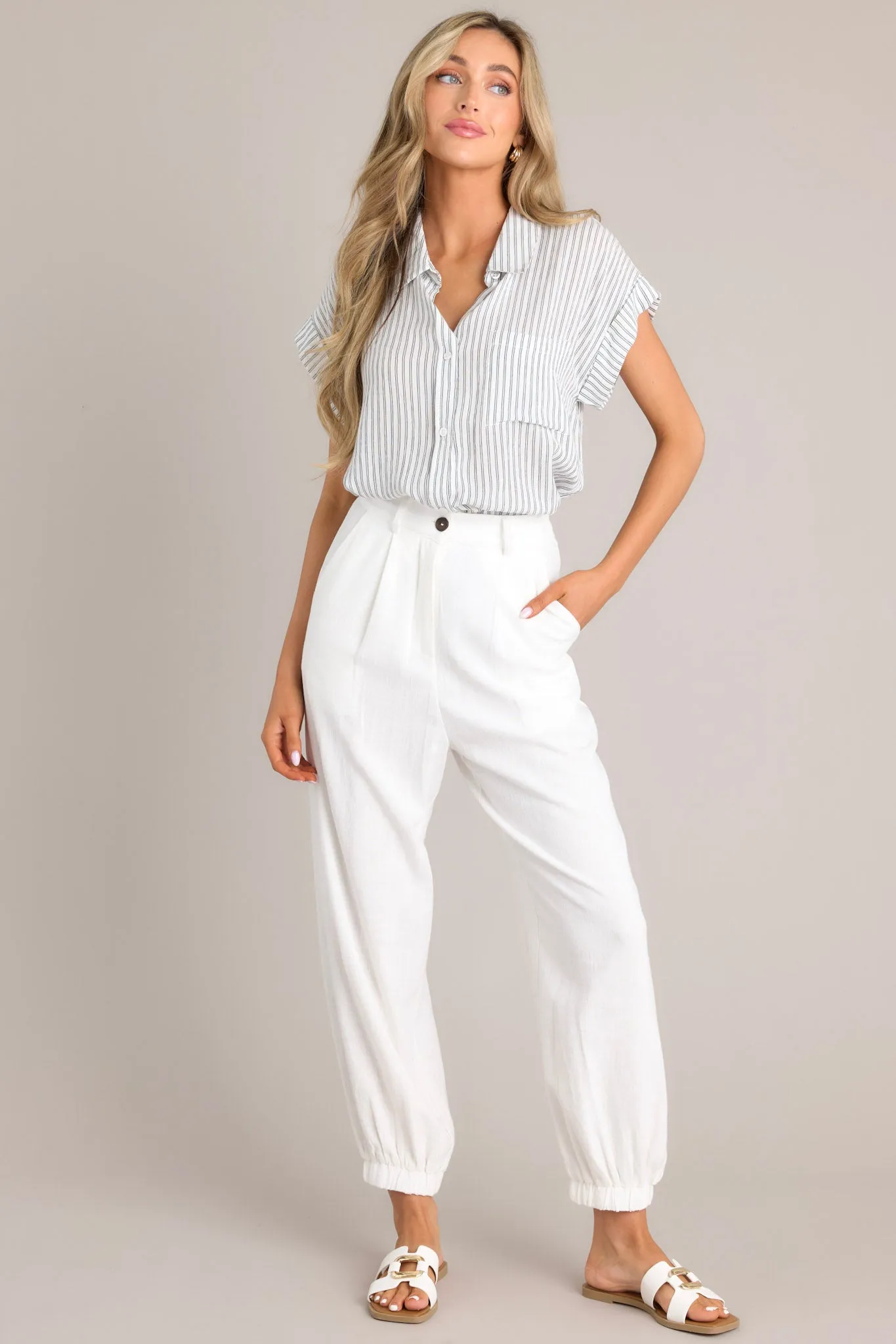 Behind The Grin White Cotton Linen Blend Pants