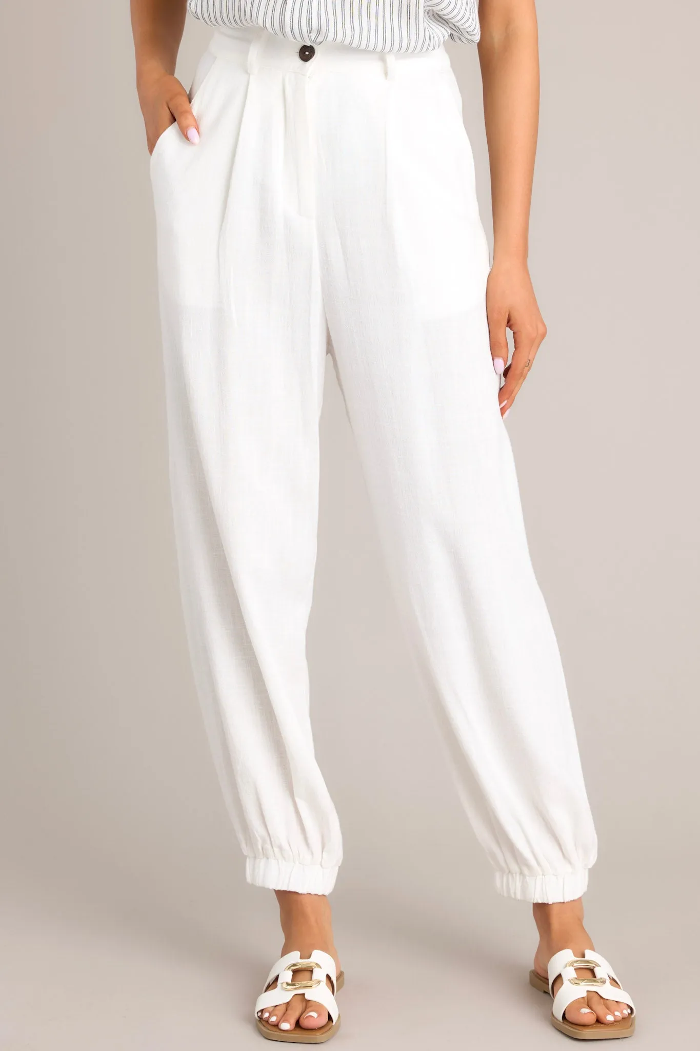 Behind The Grin White Cotton Linen Blend Pants