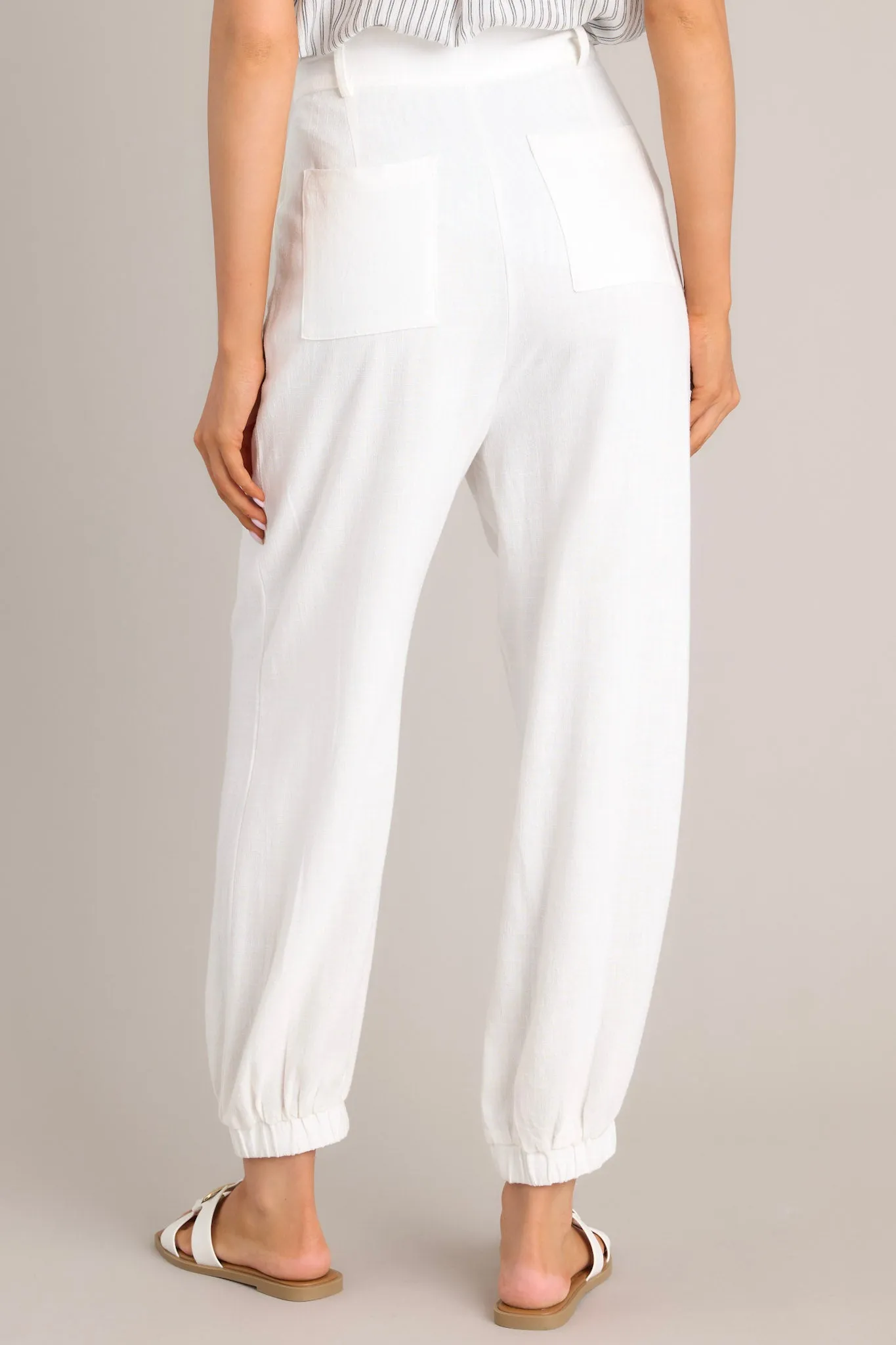 Behind The Grin White Cotton Linen Blend Pants