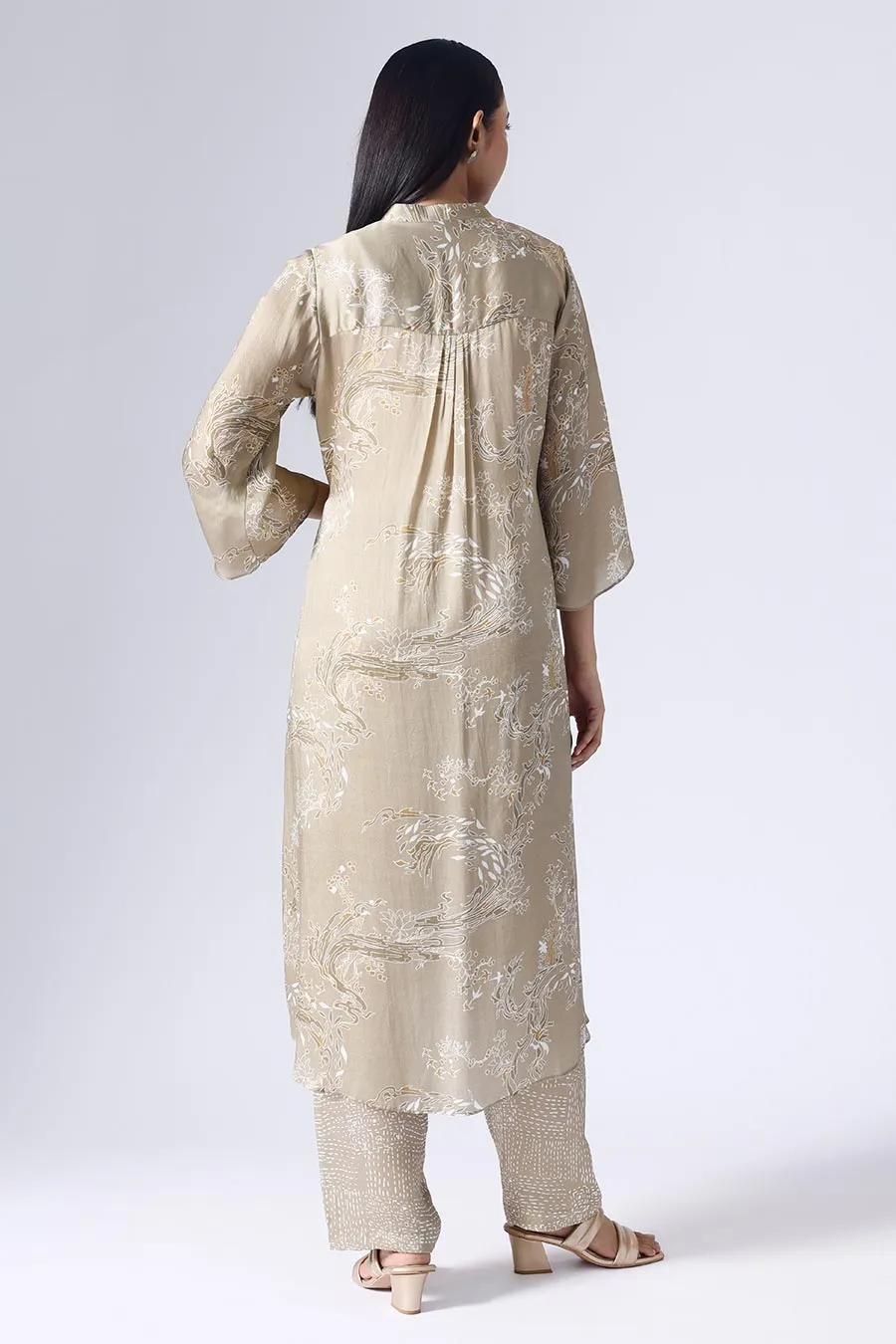 Beige Lotus Long Tunic & Pant Set