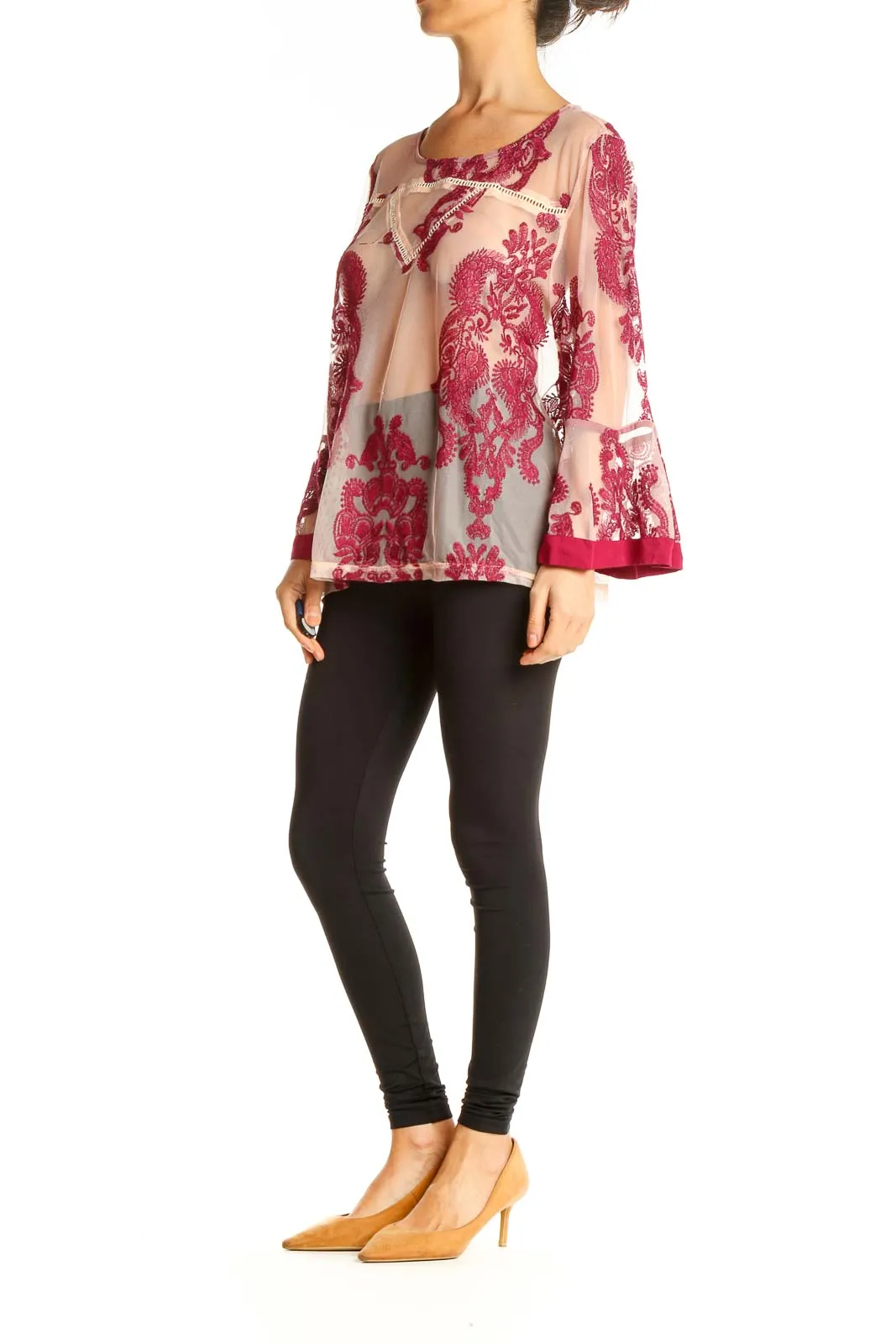 Beige Paisley Bohemian Sheer Top