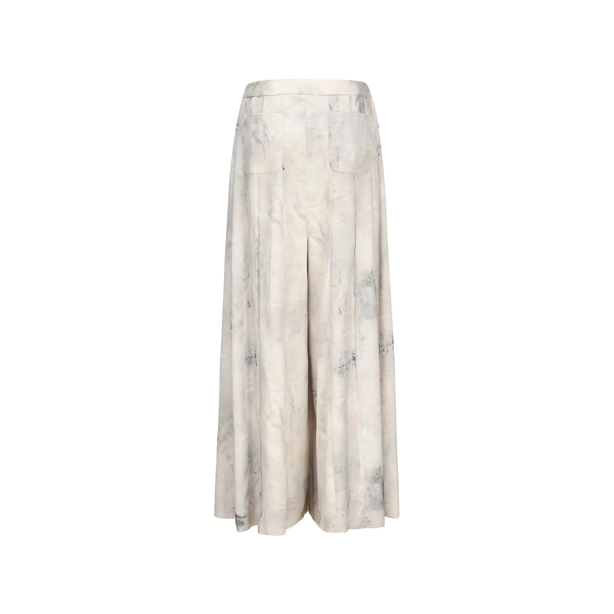 Beige Printed Draped Wide-Leg Trousers