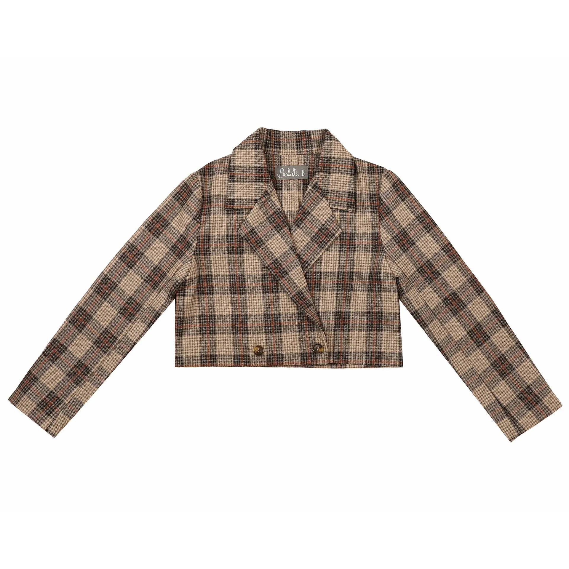 Belati  Beige Plaid Cropped Girls Jacket