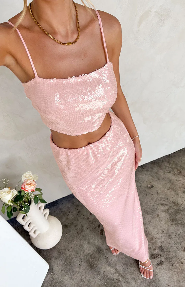 Bellah Pink Sequin Maxi Skirt