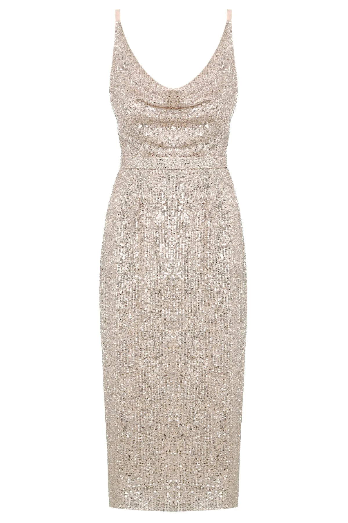 BERTA silver sequin draped front dress