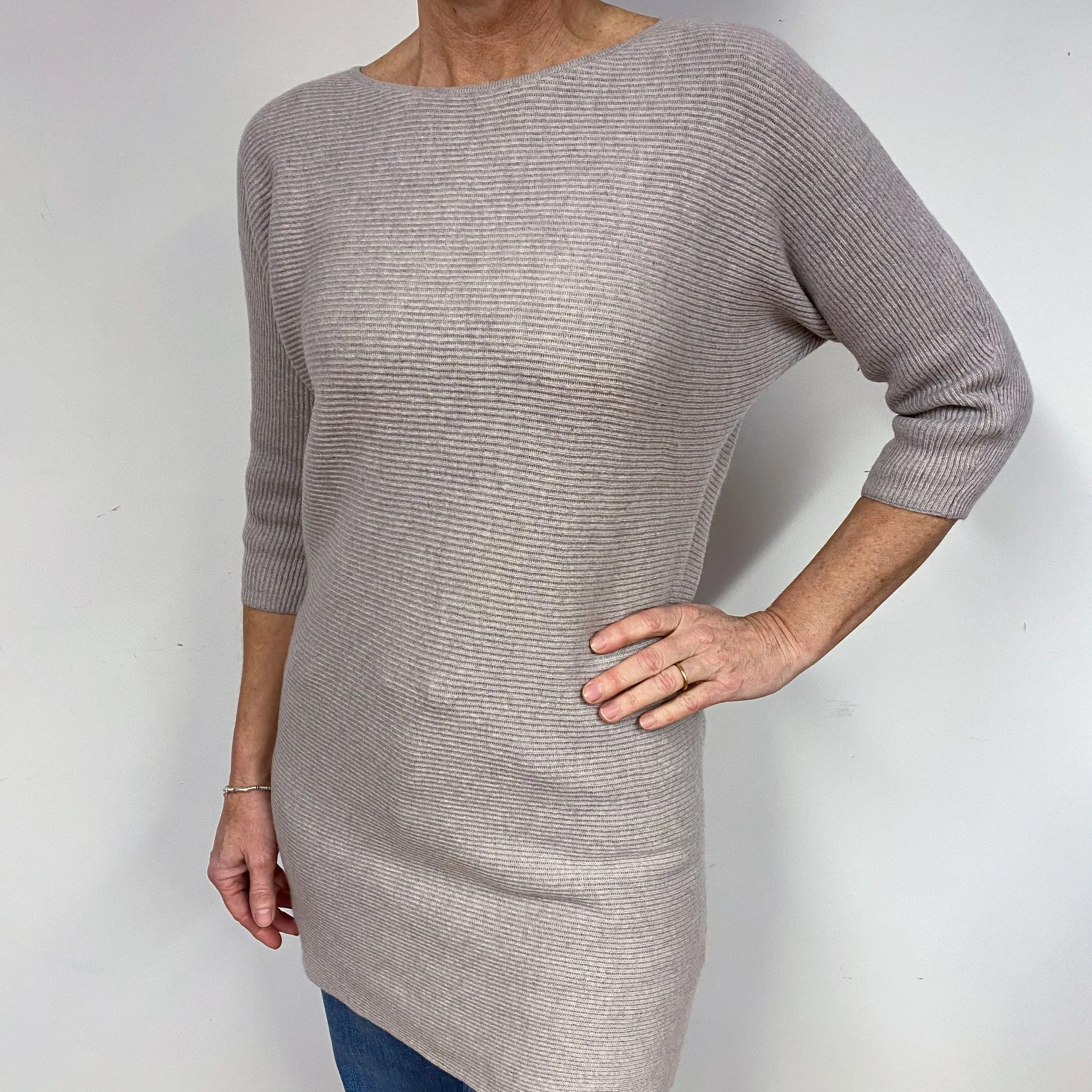 Biscuit Beige Tunic Cashmere Crew Neck Jumper Medium