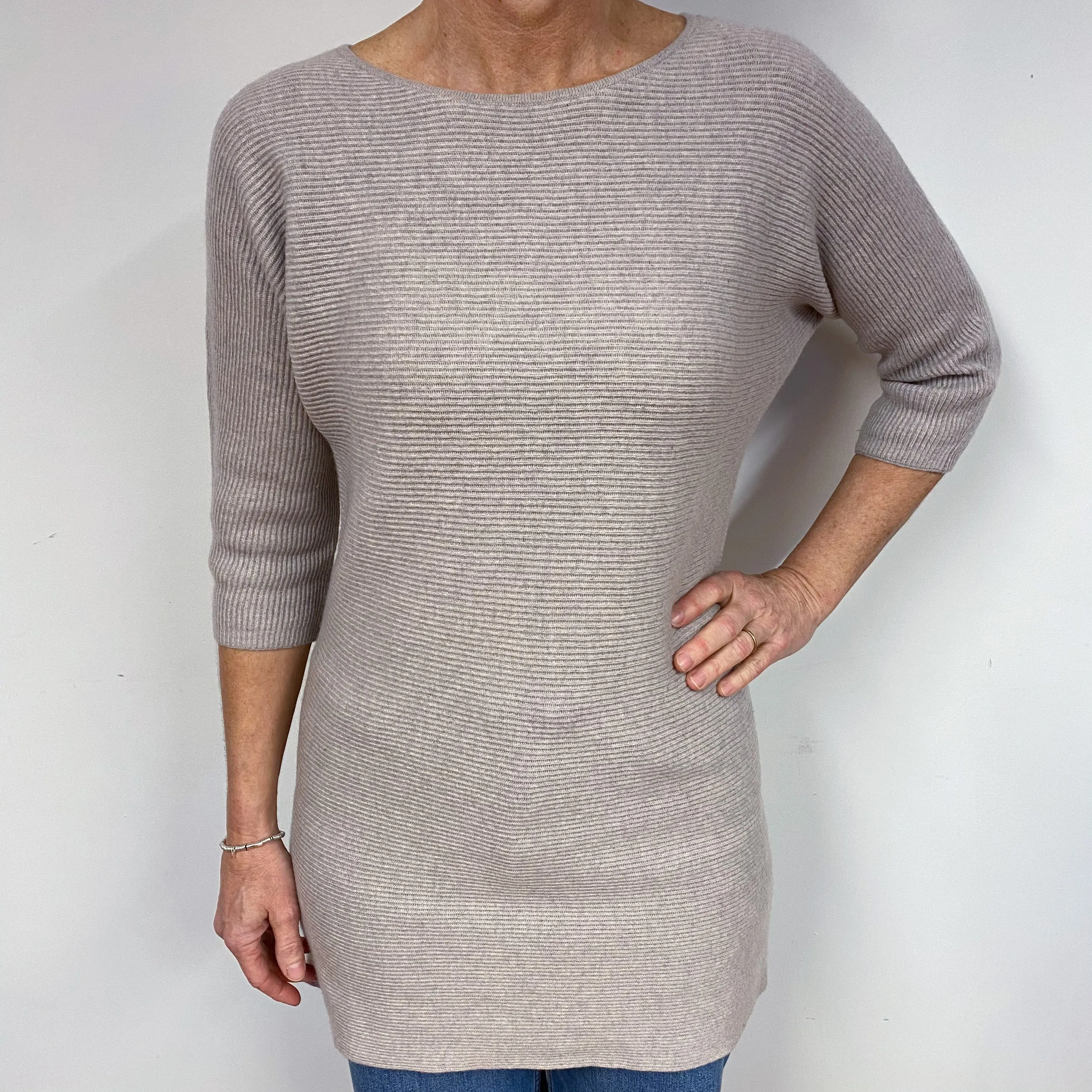 Biscuit Beige Tunic Cashmere Crew Neck Jumper Medium