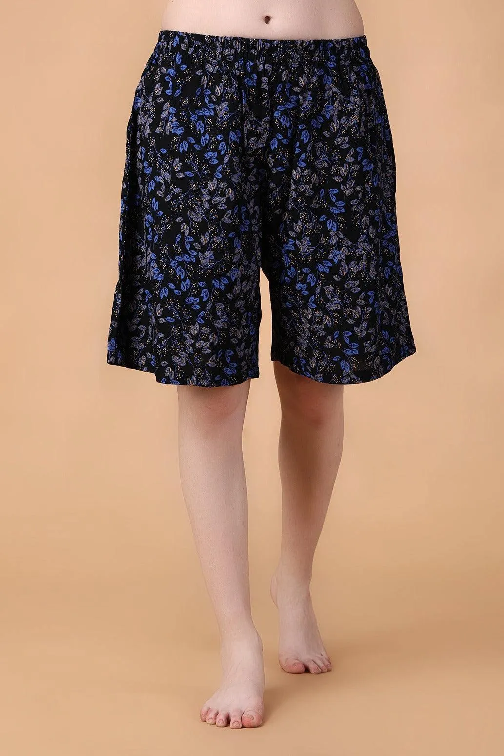 Black & Blue Small Floral Printed Shorts