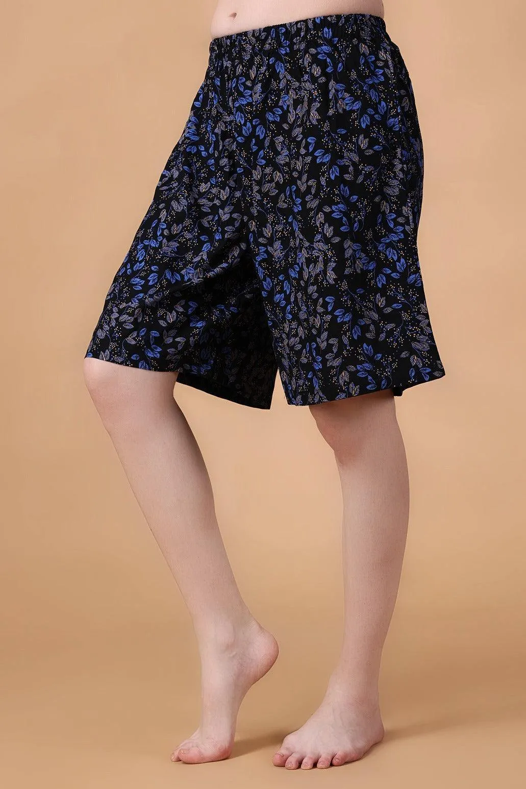 Black & Blue Small Floral Printed Shorts