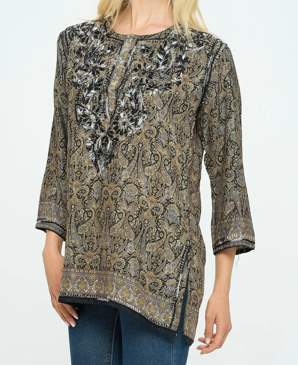 Black and Beige Tunic With Hand Embroidery