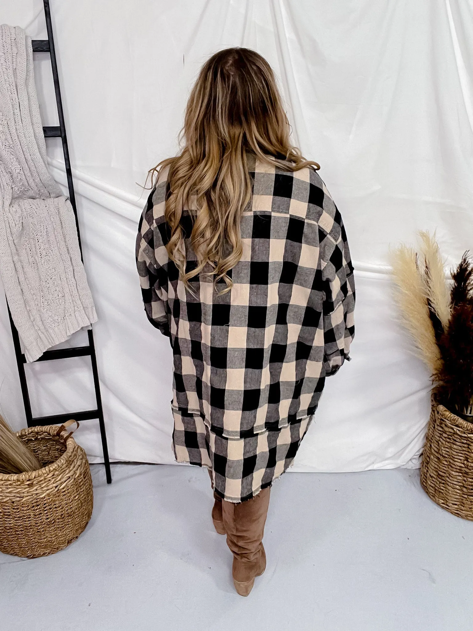 Black and Taupe Plaid Tunic Dress