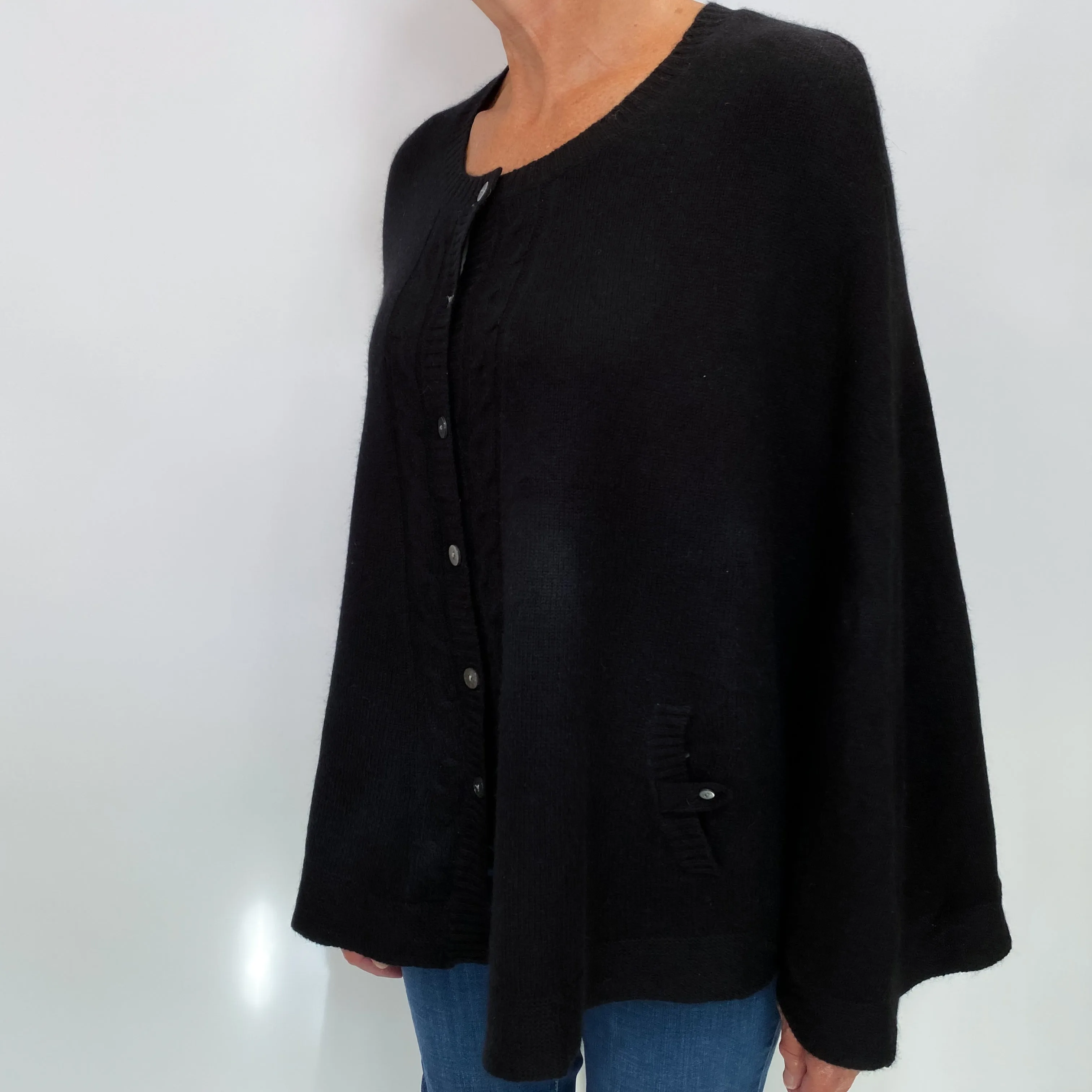 Black Cashmere Buttoned Cape One Size