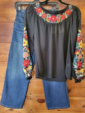 Black Embroidered Sleeve Top