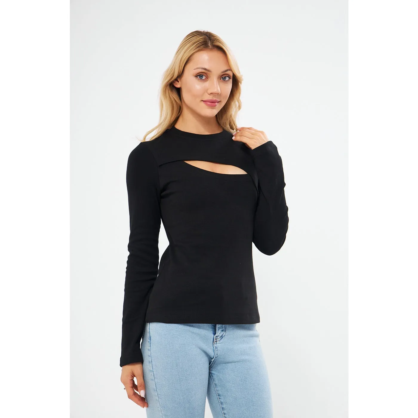 Black Keyhole Rib Top