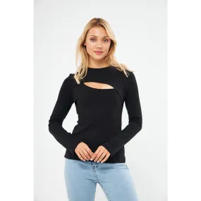 Black Keyhole Rib Top